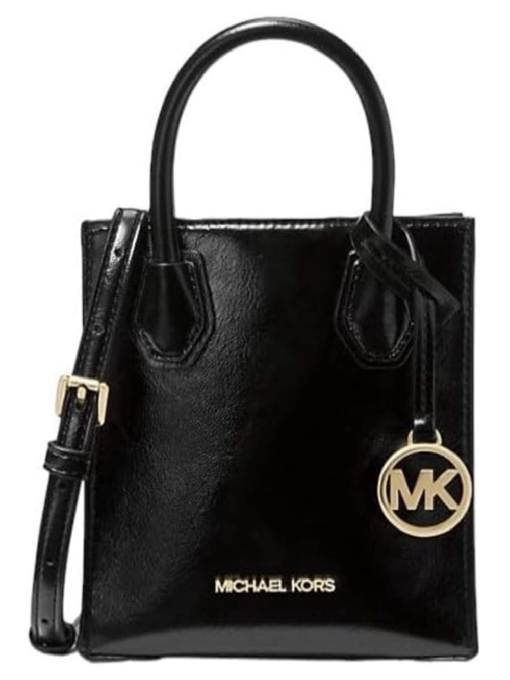Michael Kors Black Leather Mini Mercer Satchel with Gold Accent